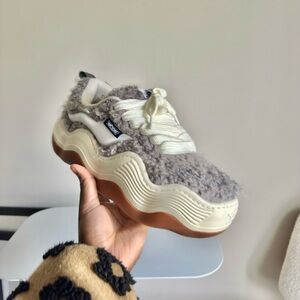 Men's Fuzzy Gray and Cream Sneakers